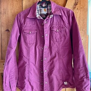 Women’s Carhartt Pink Button-Up flannel-lined Shirt Jac size small